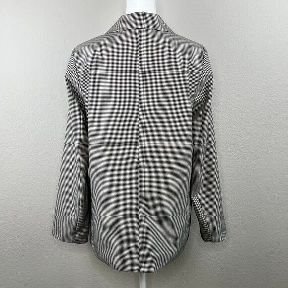 H&M Black Plaid Peak Lapel Open Front Light Blazer Jacket Oversized Small NWT - Picture 14 of 14